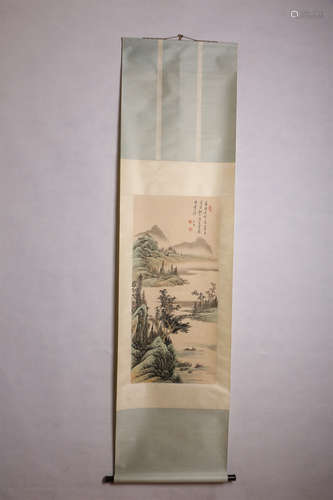 A Chinese Landscape Painting Scroll, Pu Ru Mark