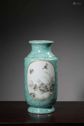 A Chinese Green Glazed Painted Porcelain Lantern-shaped vase