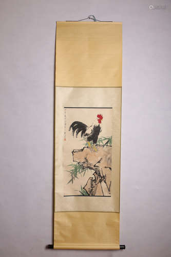 A Chinese Cock Painting Scroll, Xu Beihong Mark