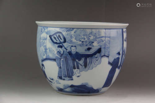 A Chinese Blue and White Figure Painted Porcelain Vat