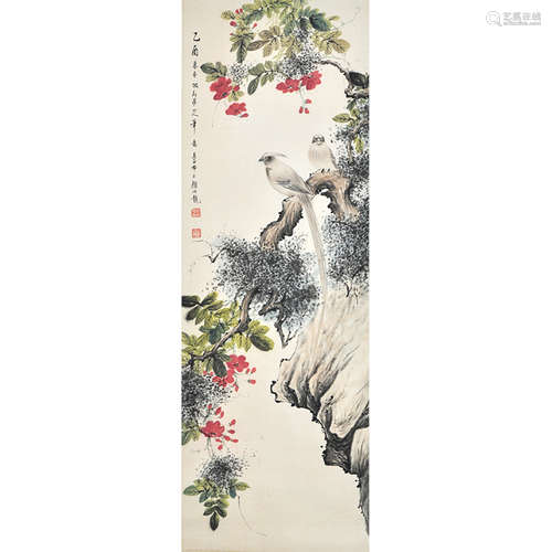 A Chinese Flower&bird Painting Silk Scroll, Yan Bolong Mark