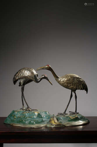 A Chinese Gild Bronze Red-crowned crane Ornament