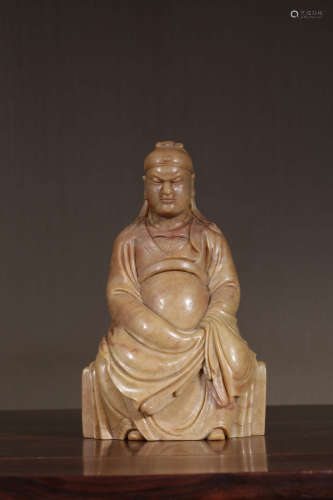 A Chinese Shoushan Stone Statue of The Duke Guan
