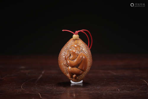 A Chinese Monkey Carved Nucleus Pendant