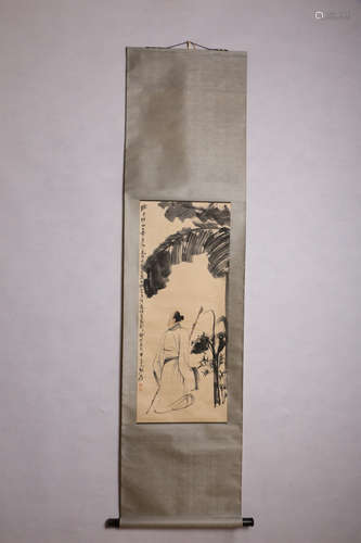 A Chinese Figure Painting Scroll, Zhang Daqian Mark