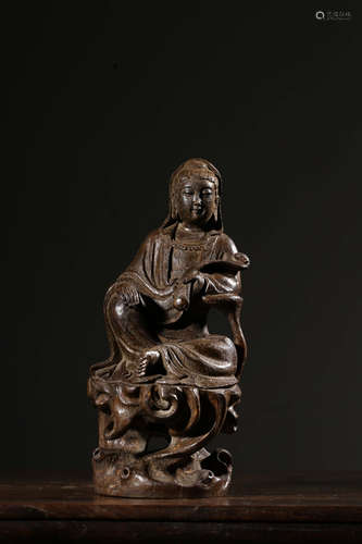 A Chinese Carved Bamboo Guanyin Statue