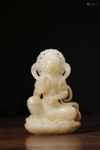 A Chinese Carved Hetian Jade Guanyin Statue Ornament