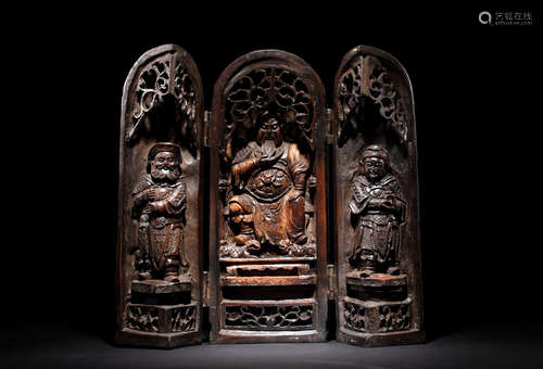 A Chinese Carved Wooden Buddha Niche