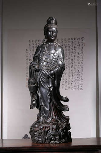 A Chinese Lobular red sandalwood Guanyin Statue