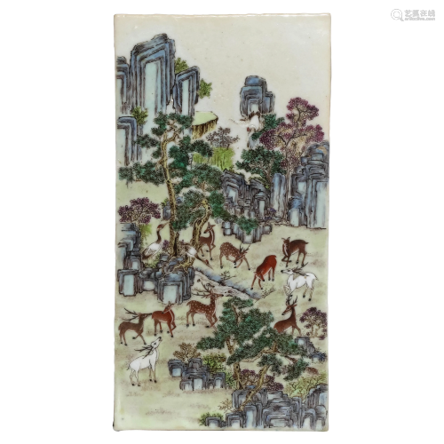 A CHINESE FAMILLE ROSE DEERS PAINTED PO…