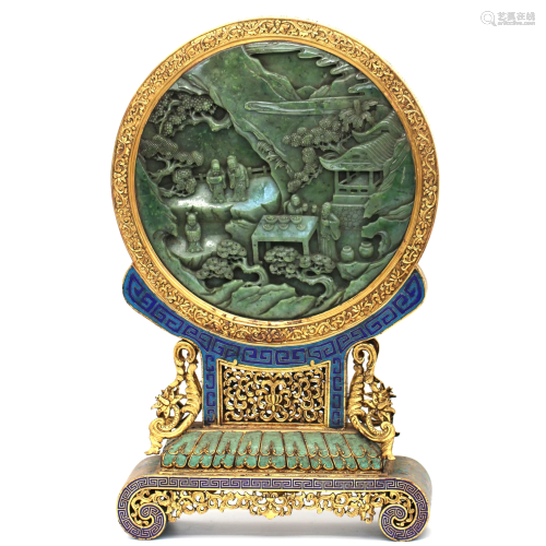 A CHINESE JADE INLAID CLOISONNE ROU…