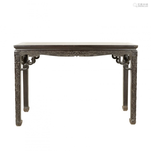 CHINESE CARVED ZITAN PAINTING TABLE