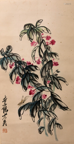 A CHINESE FLOWERS PAINTING, QI B…