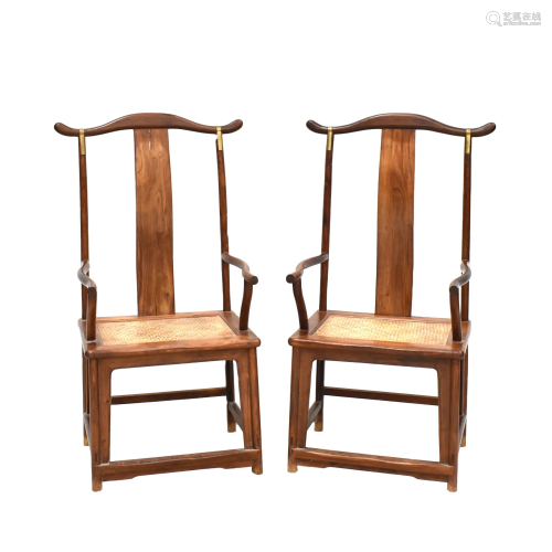 PAIR HUANGHUALI OFFICER HAT ARM CHAIRS