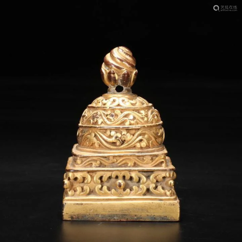 A CHINESE GILD COPPER PADDING SQUAR…