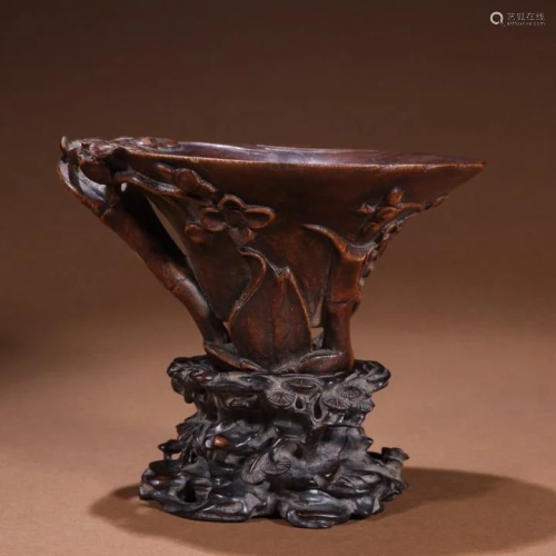 A CHINESE PLUM BLOSSOM CARVED EAGL…
