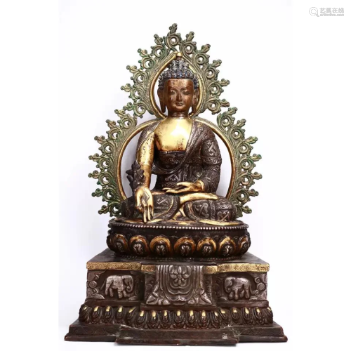 A CHINESE GILD COPPER STATUE OF SAKY…