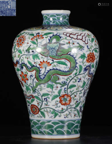 A BLUE&WHITE GLAZE DRAGON PATTERN MEI VASE