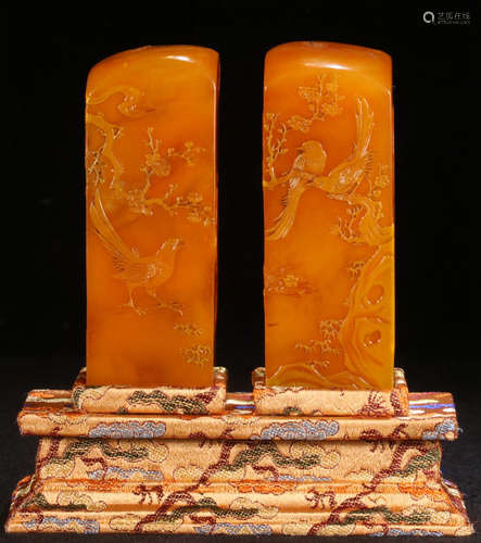 PAIR OF TIANHUANG STONE CARVED AUSPICIOUS PATTERN SEALS