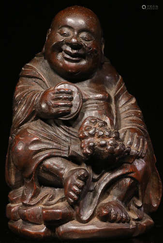 A BAMBOO CARVED FIGURE STORY SHAPED STATUE