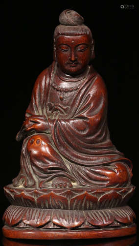 A BAMBOO CARVED GUANYIN BUDDHA STATUE