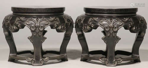 PAIR OF XIAOYE ZITAN WOOD CARVED BASE