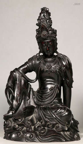 A XIAOYE ZITAN WOOD CARVED GUANYIN BUDDHA STATUE