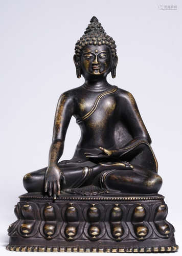 A COPPER&SILVER CAST SAKYAMUNI BUDDHA STATUE