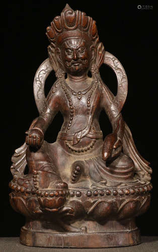 A CHENXIANG WOOD CARVED CAISHEN BUDDHA STATUE