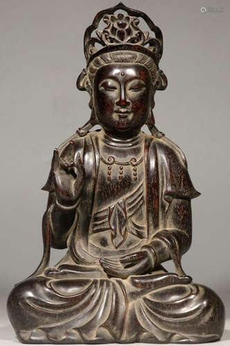 A XIAOYE ZITAN WOOD CARVED GUANYIN BUDDHA STATUE