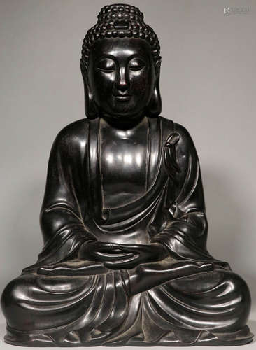 A XIAOYE ZITAN WOOD CARVED SAKYAMUNI BUDDHA