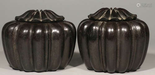 PAIR OF XIAOYE ZITAN WOOD CARVED TEA CADDY