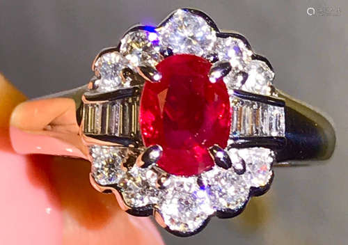 A MAYANMAR PLATINUM WITH RUBY DIAMOND RING