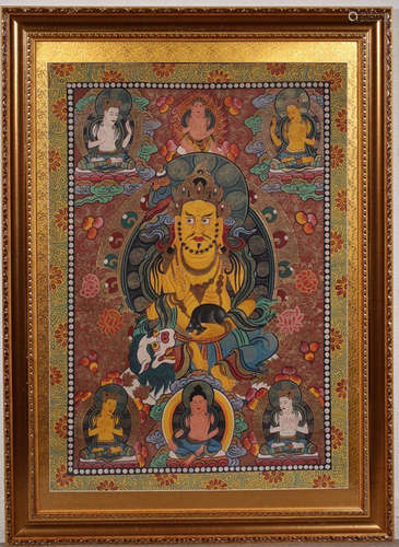 A MINERAL COLOR PAINTED BUDDHA PATTERN THANGKA