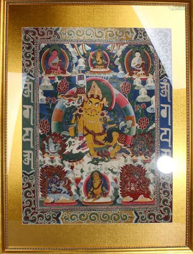 A MINERAL COLOR PAINTED BUDDHA PATTERN THANGKA