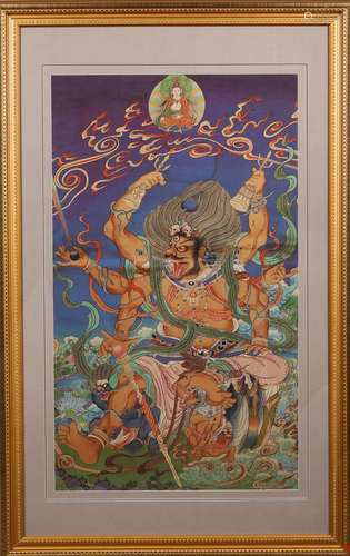 A MINERAL COLOR PAINTED BUDDHA PATTERN THANGKA