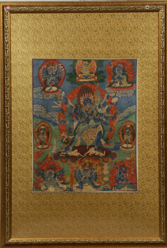 A MINERAL COLOR PAINTED BUDDHA PATTERN THANGKA