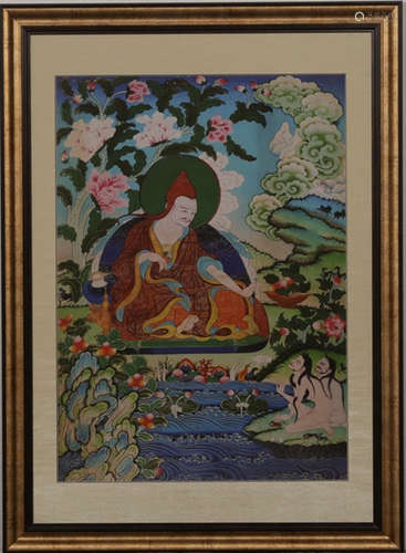 A MINERAL COLOR PAINTED BUDDHA PATTERN THANGKA