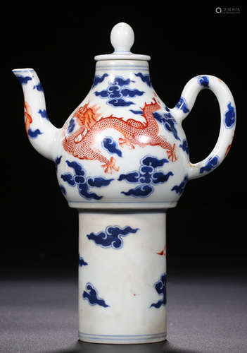 A BLUE&WHITE GLAZE POT WITH DRAGON PATTERN