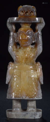 AN ANTIQUE JADE CARVED FIGURE SHAPE STATUE