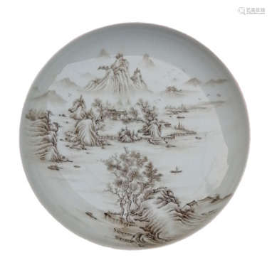 A porcelain plate of China black family with landscape