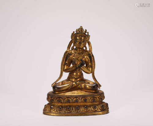 A Qing Dynasty Gilding Bronze Vajradhara Dorje Chang Statue