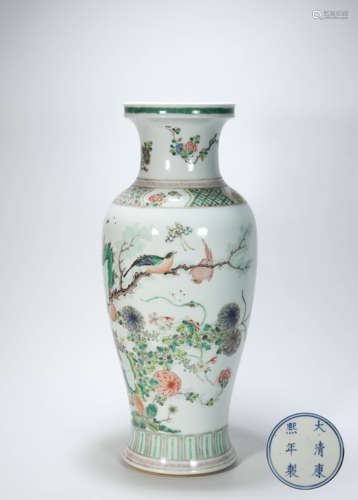 A Qing dynasty Famille Rose Flower and Birds Porcelain Vase