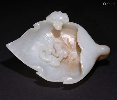 A Qing Dynasty Hetian Jade Leaf Shape Brush Lick