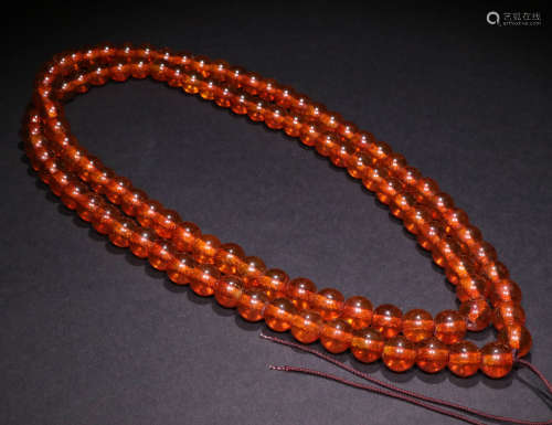 A Qing Dynasty Old Amber 108 Buddha Beads String