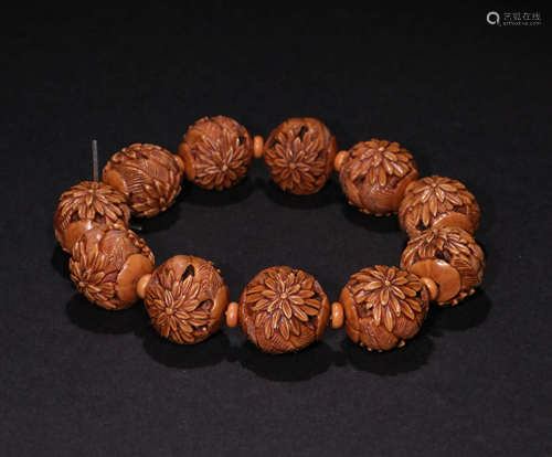 A Qing Dynasty Walnut carved hand string