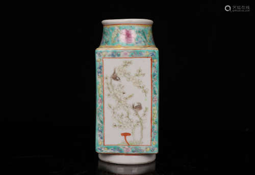 A Qing Dynasty Enamel flower and birds Pattern Porcelain Vase