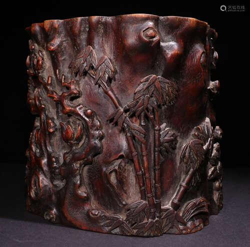 A Qing Dynasty Carved Agarwood Brush Holder