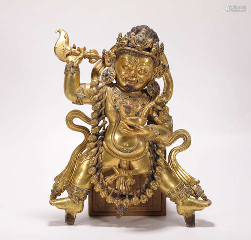 A Qing Dynasty Gilding Bronze Mahakala Statue