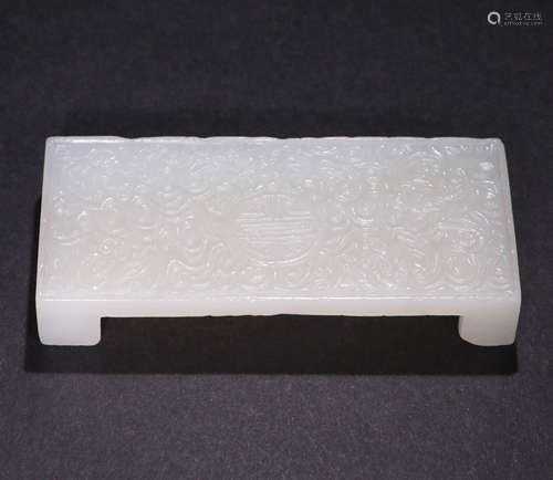 A Qing Dynasty Carved Hetian Jade Bat Shape Ink Bed